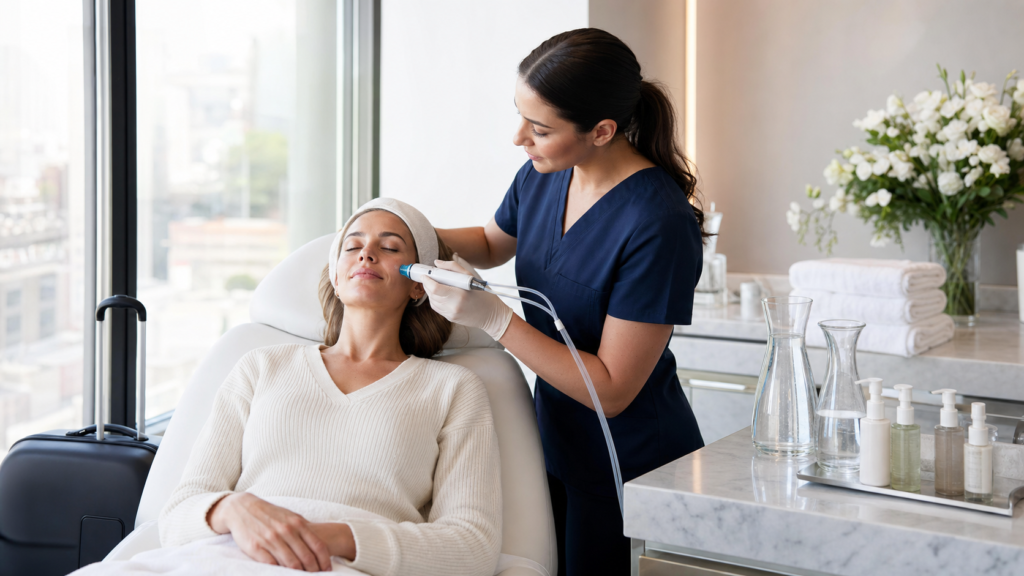 HydraFacial MD After Long-Haul Flights: Dehydration, Puffiness, and Timing